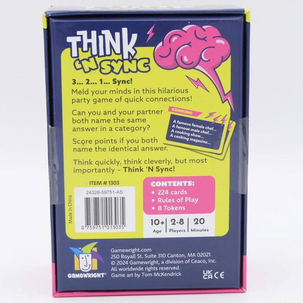 Gamewright Think 'N Sync The Great Minds Think Alike‎ Game 2-8 Players Age 10+